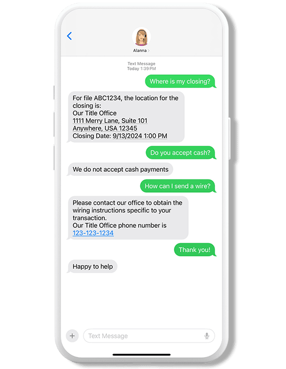 Just Text Alanna Intelligent Assistant Closing and Settlement